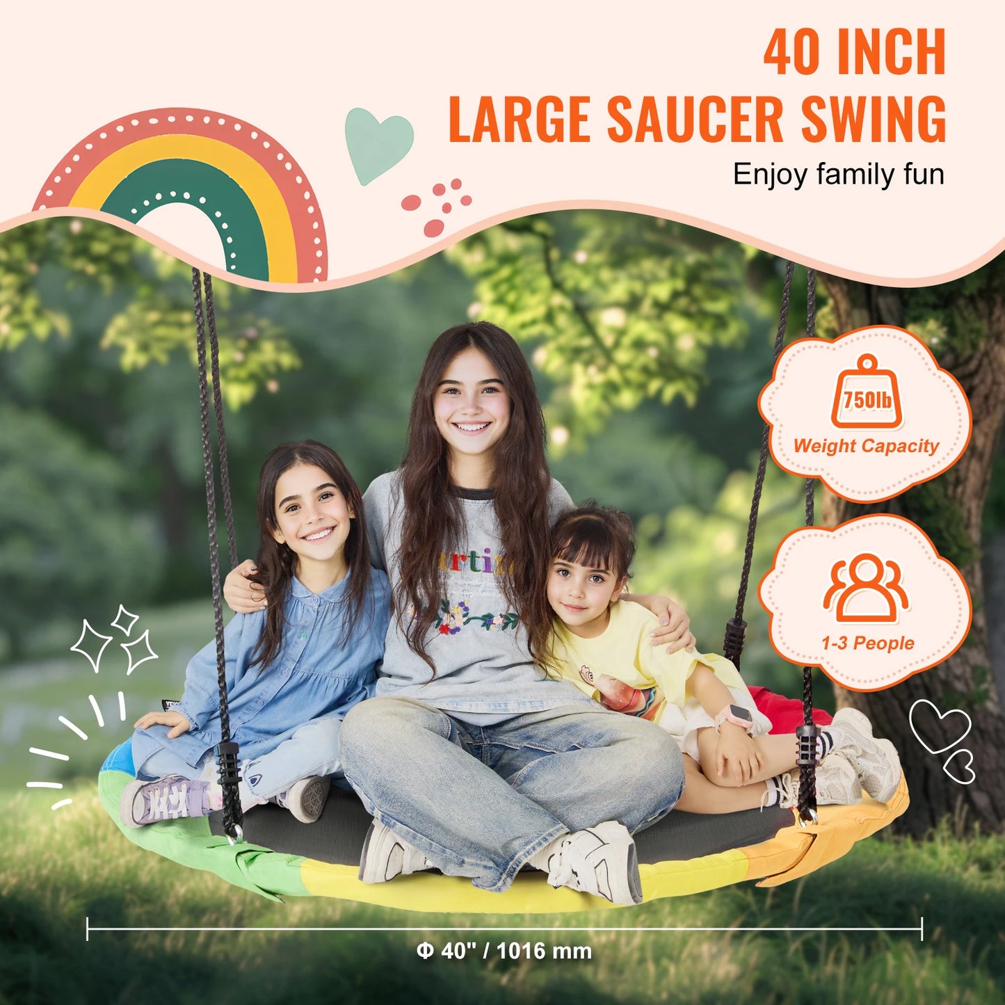 SucceBuy Tree Swing Saucer With Straps 750lbs Capacity