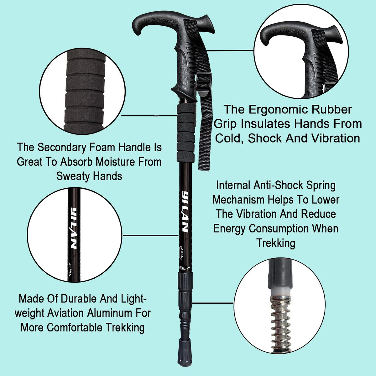 Ultralight Aluminum Hiking Poles With Shock Absorption Quick Lock System