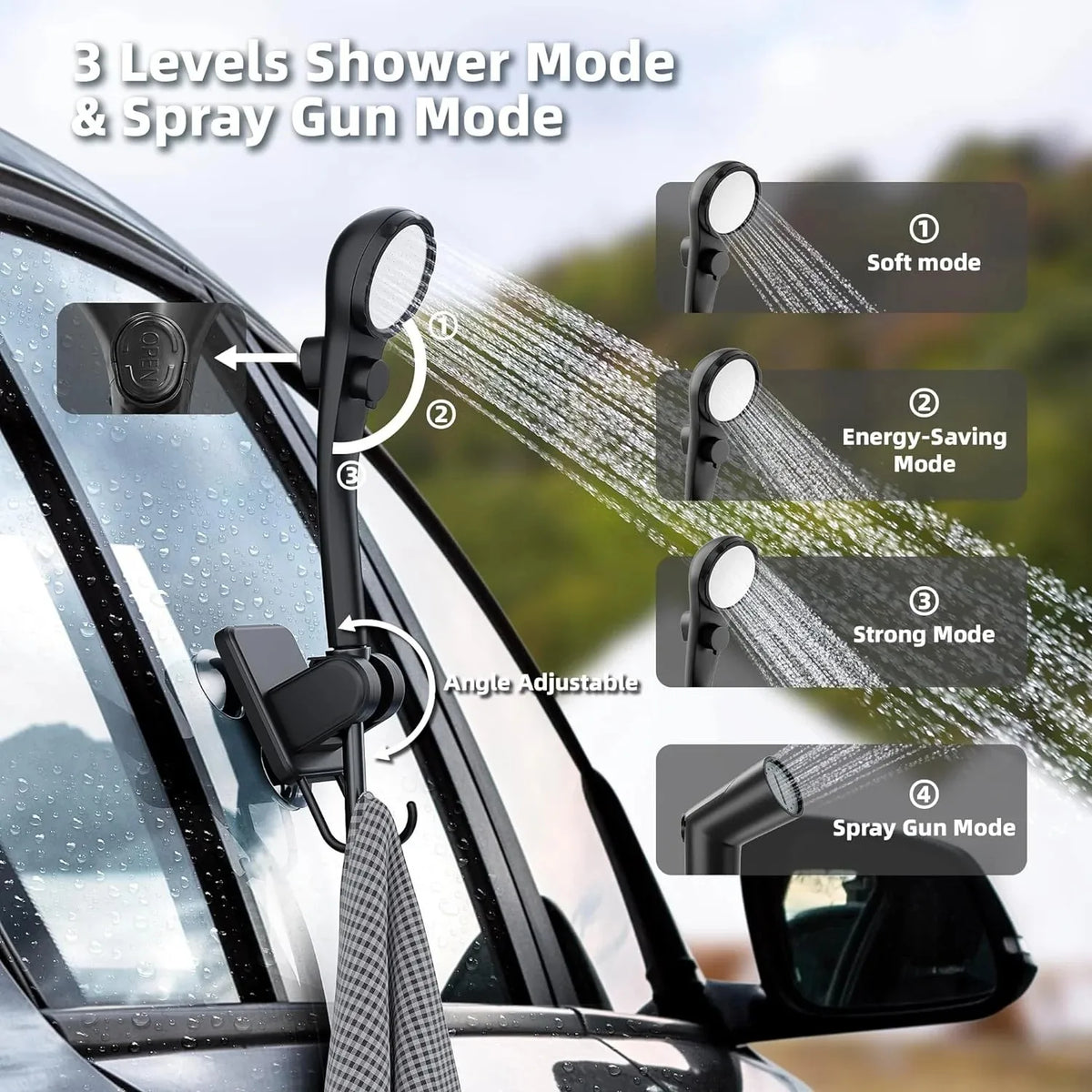MORIKO Rechargeable Camping Shower with LED Display and Spray Modes