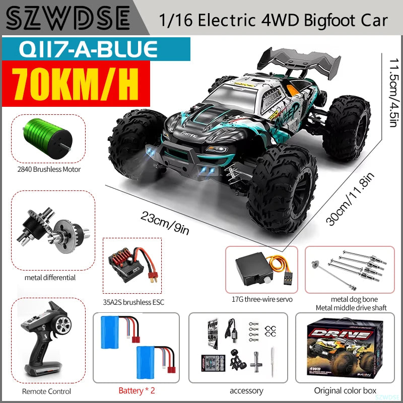 WLtoys Q117 RC Car 4WD Brushless High Speed Pro Offroad