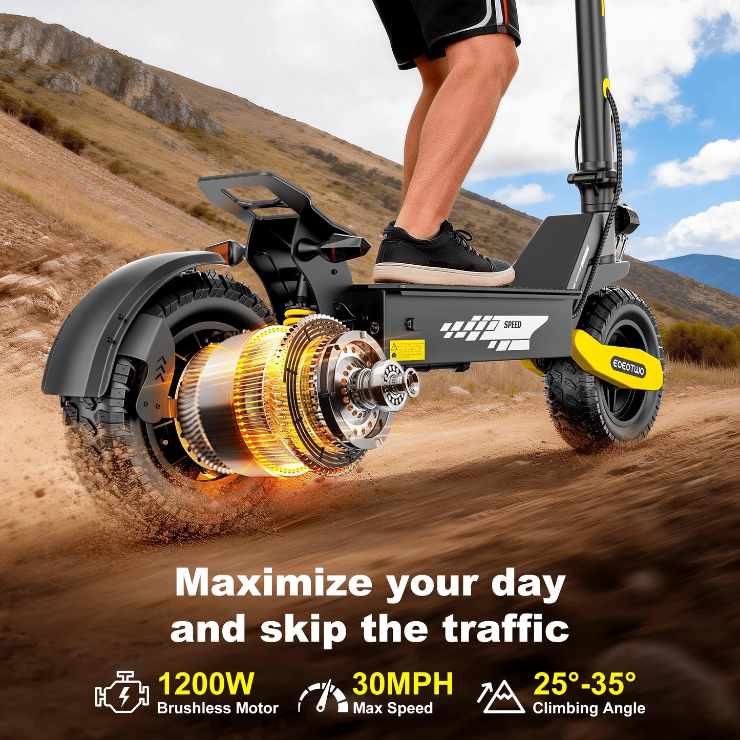 EOEOTWO 1200W Off Road Electric Scooter For Adults 48V Foldable