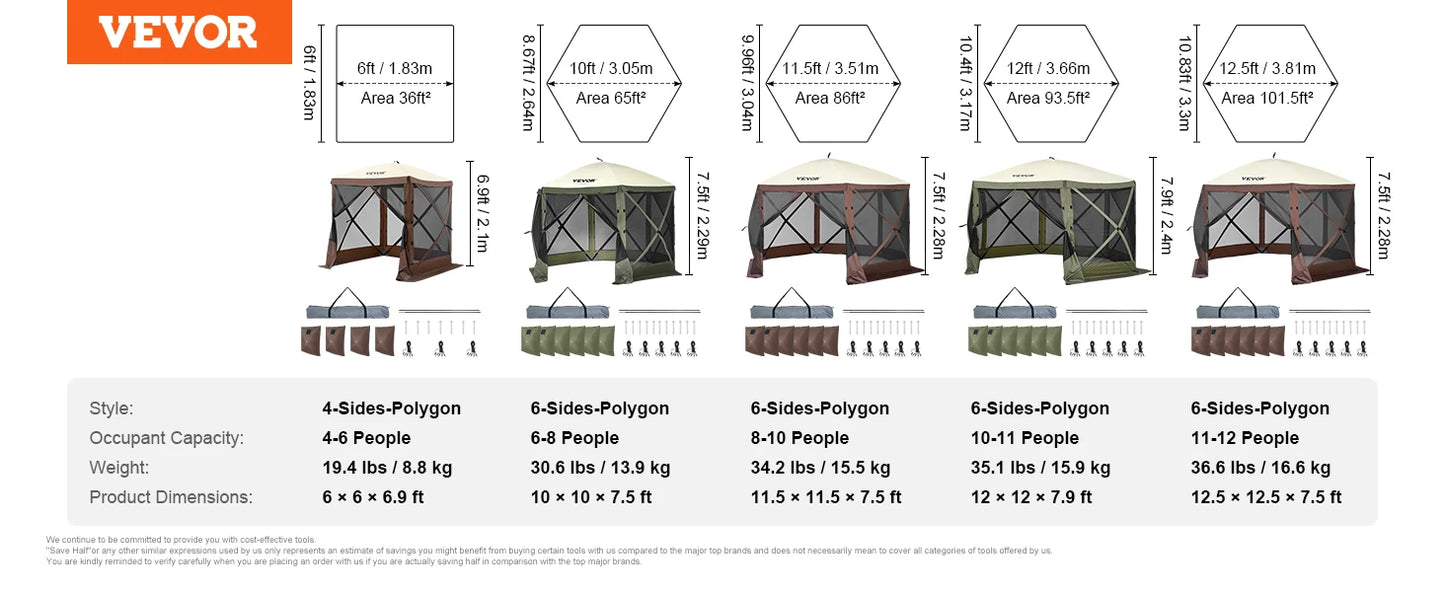 Waterproof Pop Up Gazebo Screen Tent With Mesh Windows