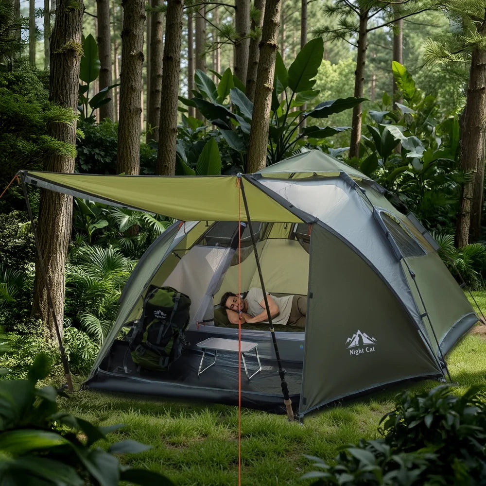 Night Cat Pop Up Camping Tent with Rainfly and Footprint Tarp