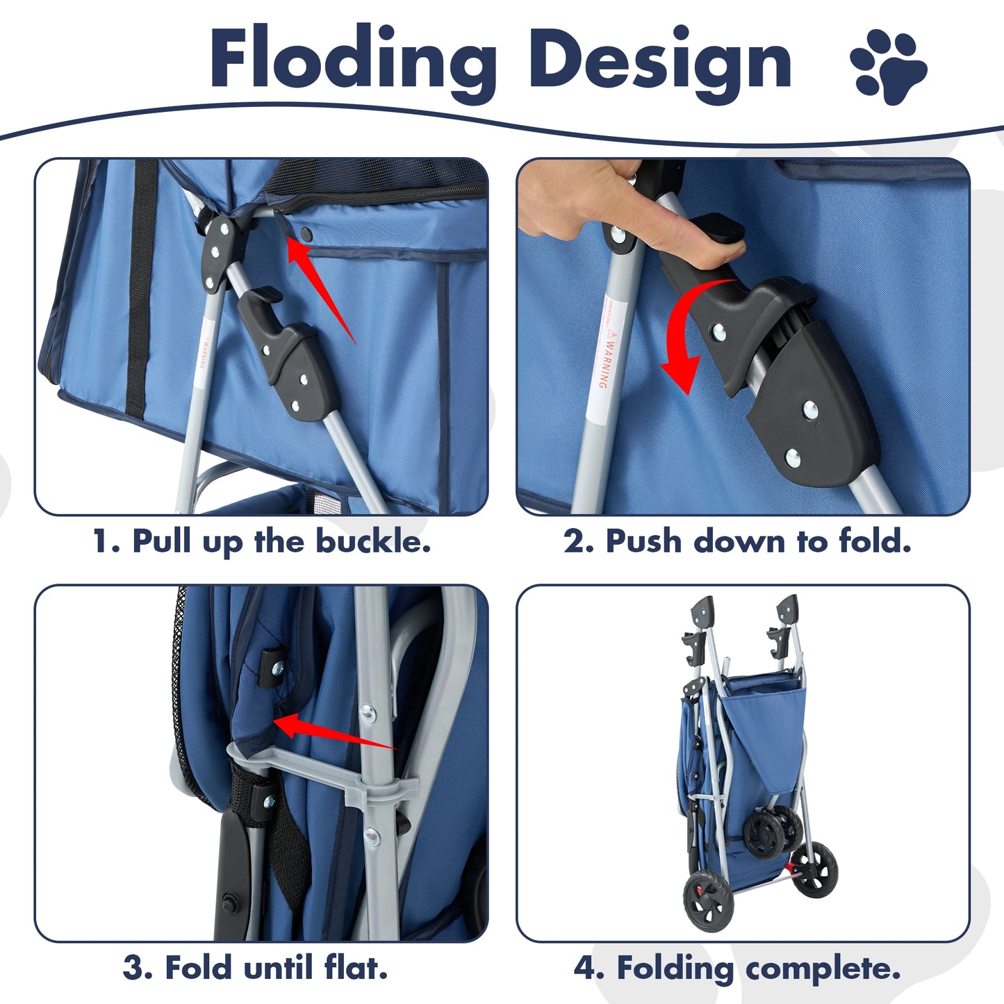 3 Wheel Foldable Pet Stroller For Small Dogs And Cats With Mesh Window
