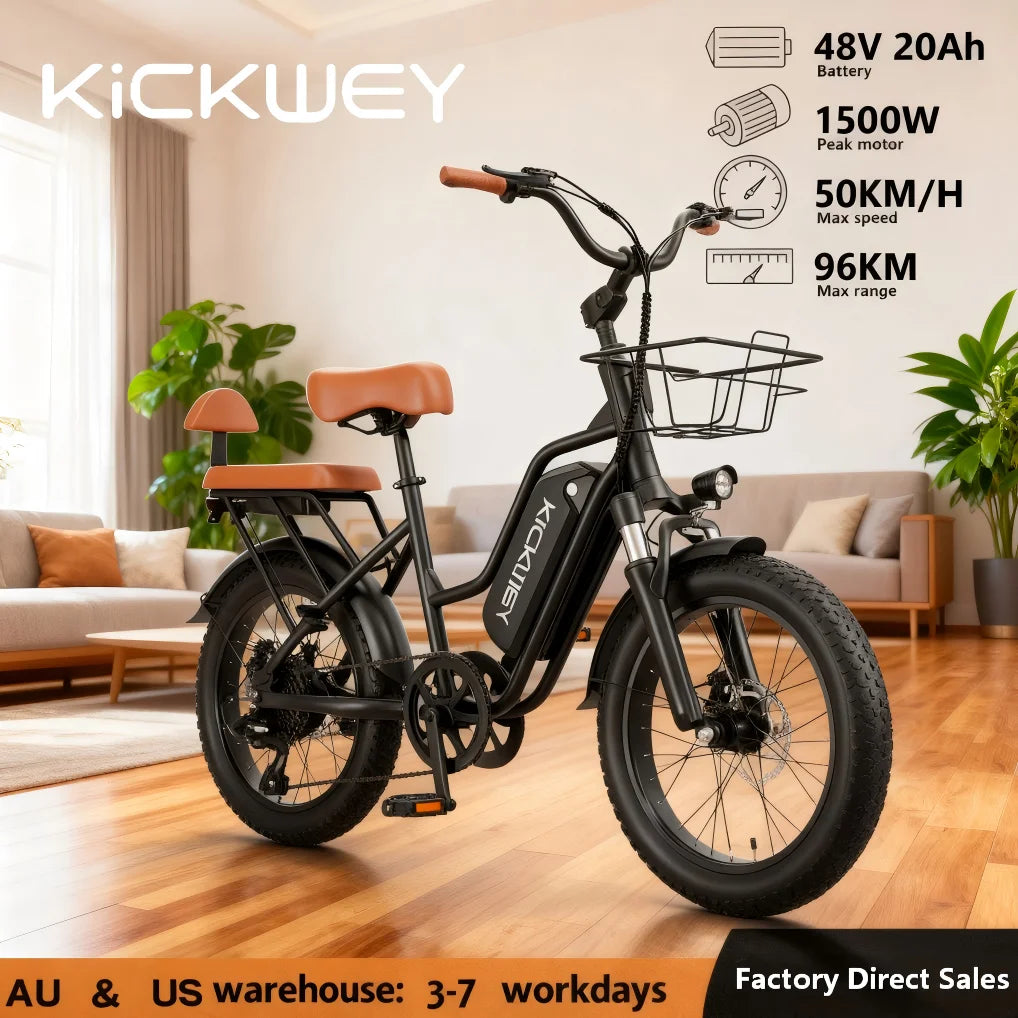 Kickwey LD20 1500W Fat Tire Electric Mountain Bike 48V 20Ah