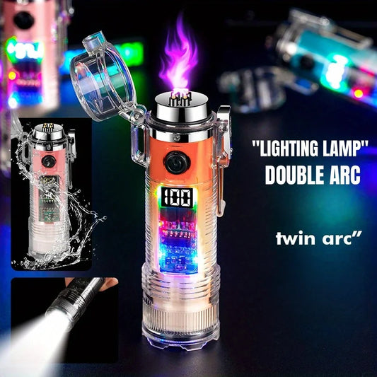TopFlames Electronic Pulse Lighter Flameless Arc Plasma With Flashlight