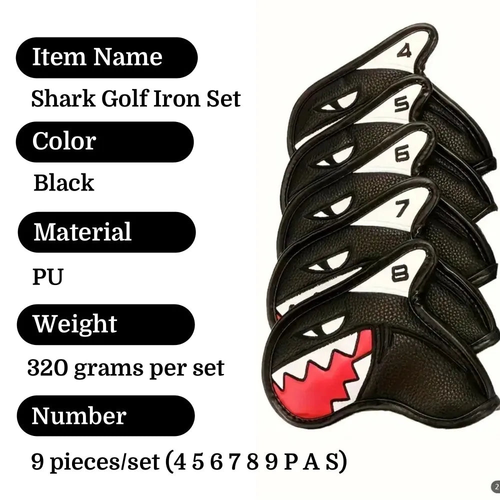 Shark Golf Iron Head Covers 9 Piece Waterproof PU Leather