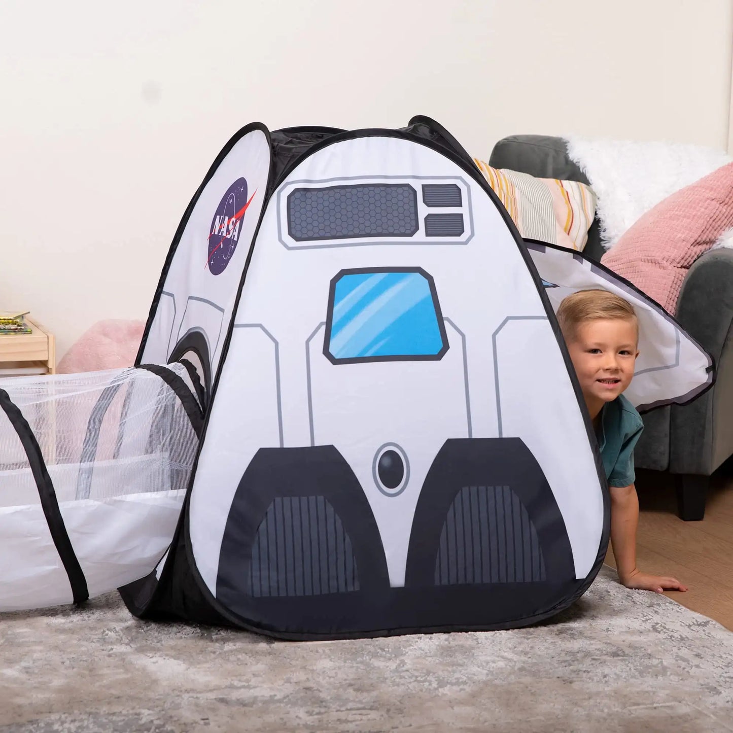 Joyfy Rocket Ship Pop Up Play Tent Set With Tunnel 3 Piece For Kids