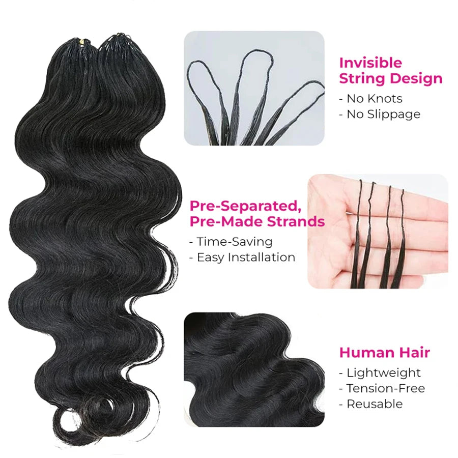 Inksoda Body Wave Feather Crochet Hair Extensions Knotless Lightweight