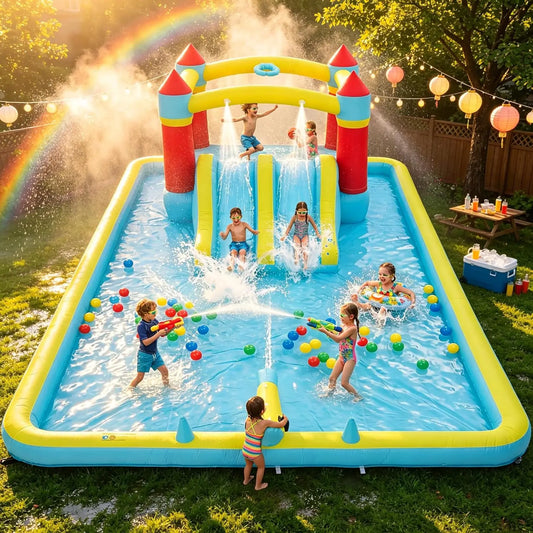 Inflatable Water Slide 7 In 1 Backyard Park With 350W Blower