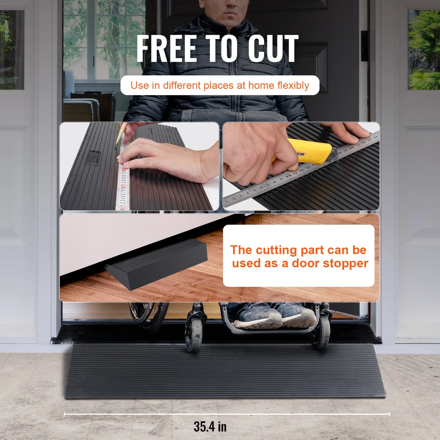 Cuttable Natural Rubber Threshold Ramp With Double Sided Tape