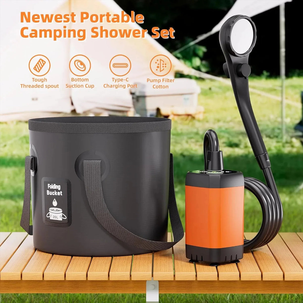 MORIKO Rechargeable Camping Shower with LED Display and Spray Modes