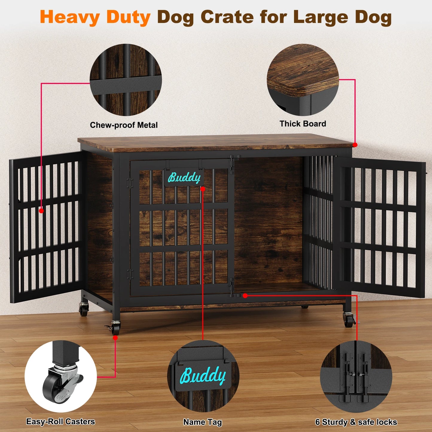 Heavy Duty Dog Crate Furniture With Casters As TV Stand
