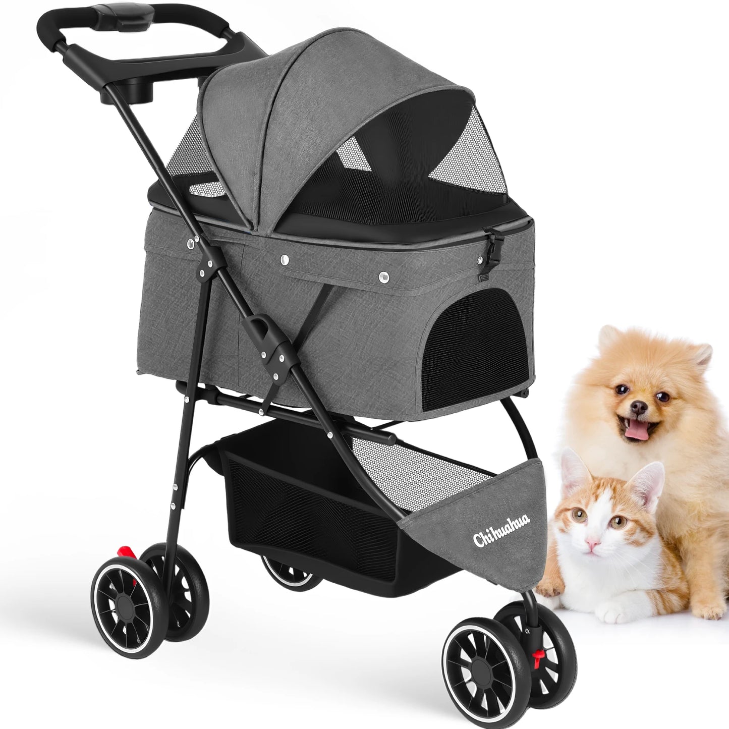 Chihuahua Pet Stroller Foldable For Dogs And Cats 3 Wheels