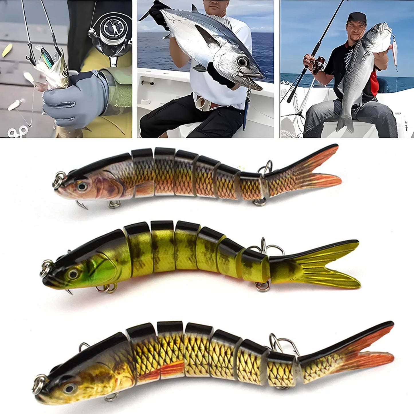 Three Piece Jointed Swimbait Lure Set For Bass And Saltwater