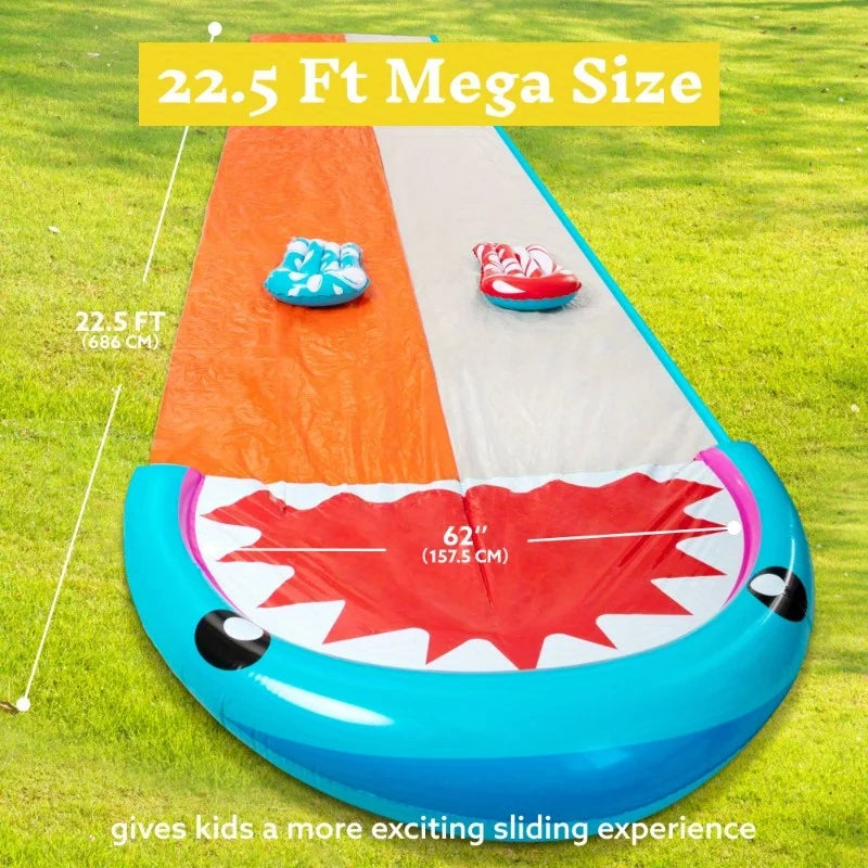Joyfy Double Lane Water Slide With 2 Inflatable Boards Lawn