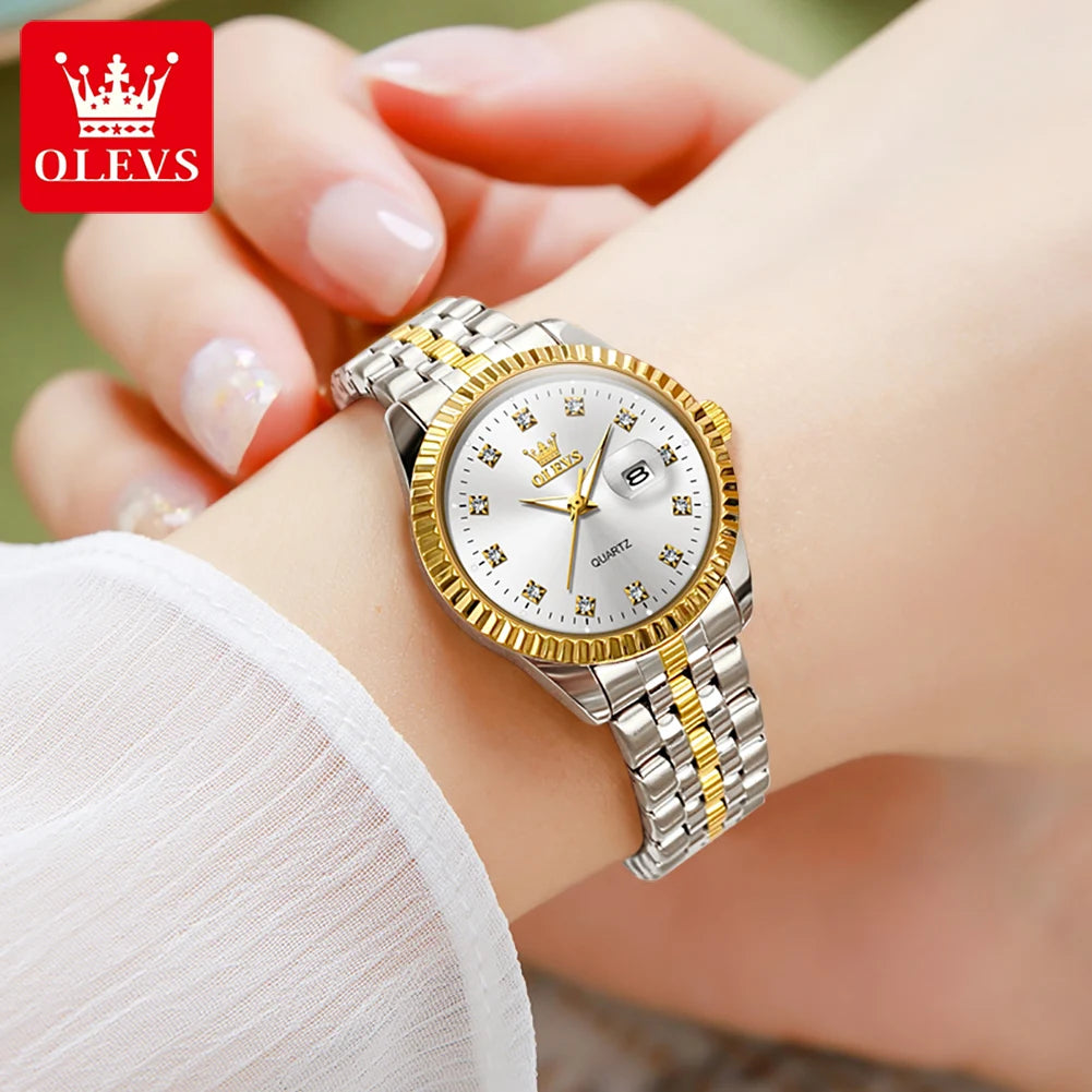Olevs Luxury Diamond Luminous Stainless Steel Women's Wristwatch