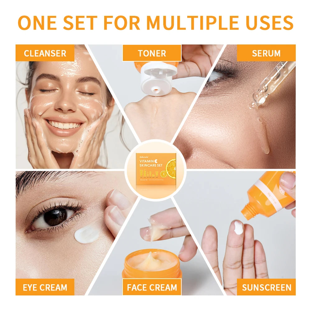 Lakerain Vitamin C Skin Care Set Whitening Serum Facial Moisturizer