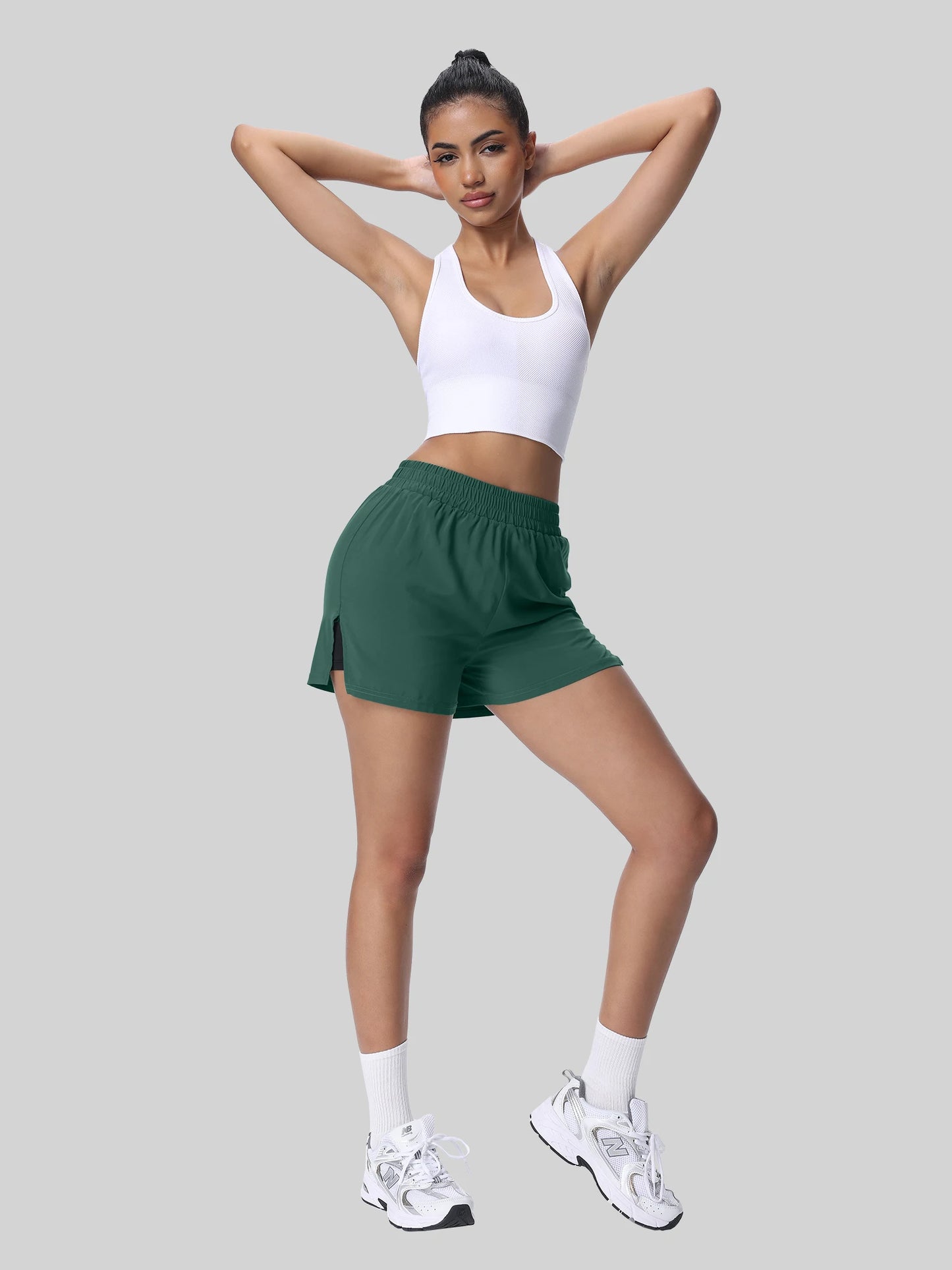 Womens Split Sports Shorts With Liner For Running Fitness Yoga