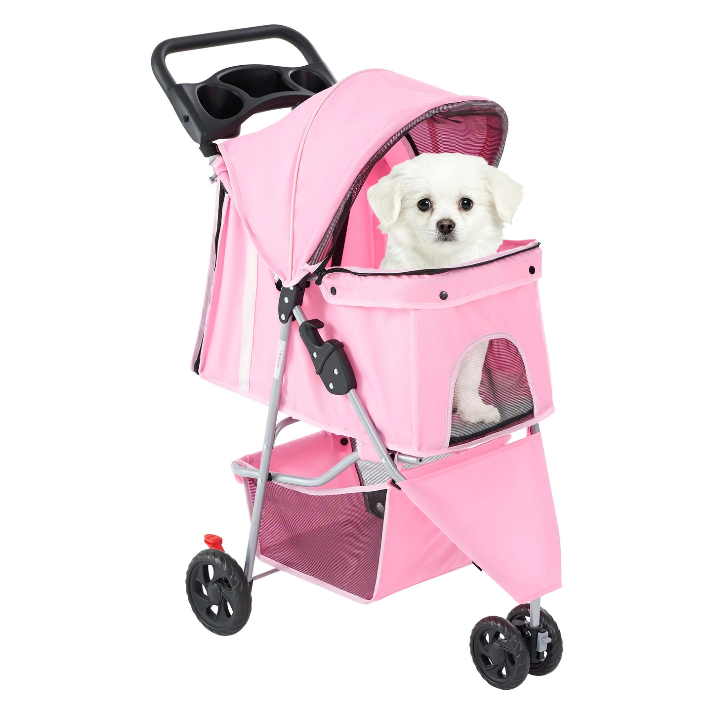 3 Wheel Foldable Pet Stroller For Small Dogs And Cats With Mesh Window
