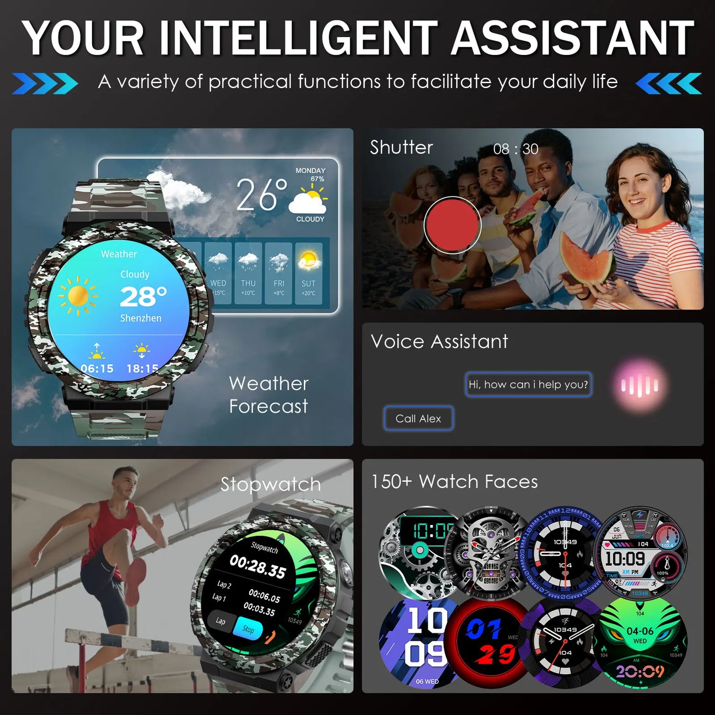 Eigiis Smart Watch With Led Flashlight And Sport Modes