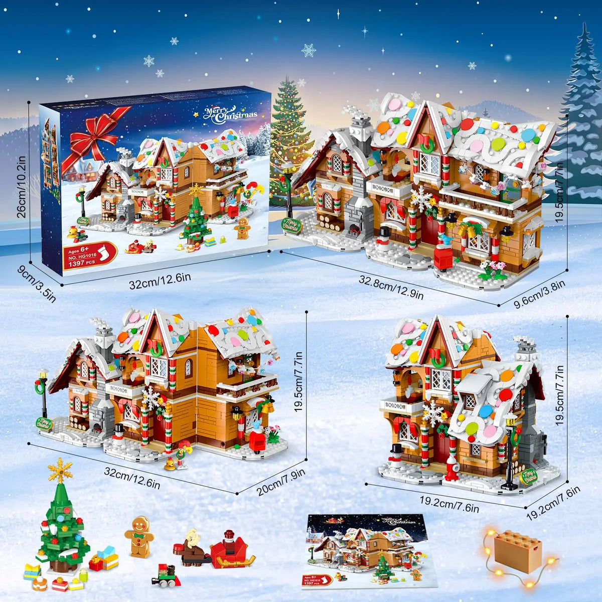 HOGOKIDS Christmas Gingerbread House Building Set With LED Light