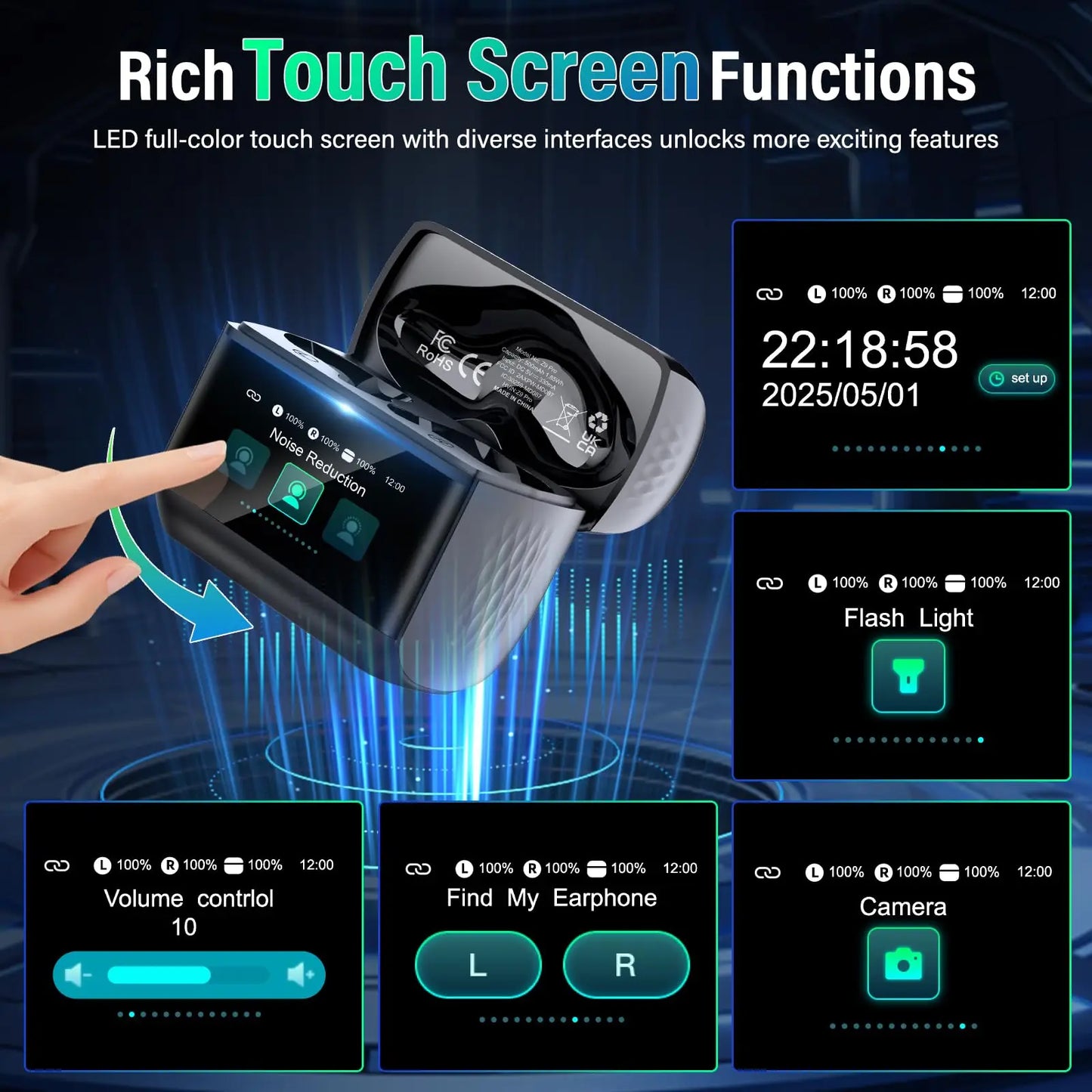 Kuizil Wireless Earbuds Bluetooth 5.4 ANC ENC IPX7 Smart Case
