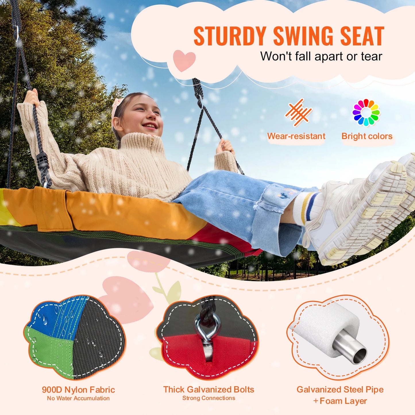 SucceBuy Tree Swing Saucer With Straps 750lbs Capacity