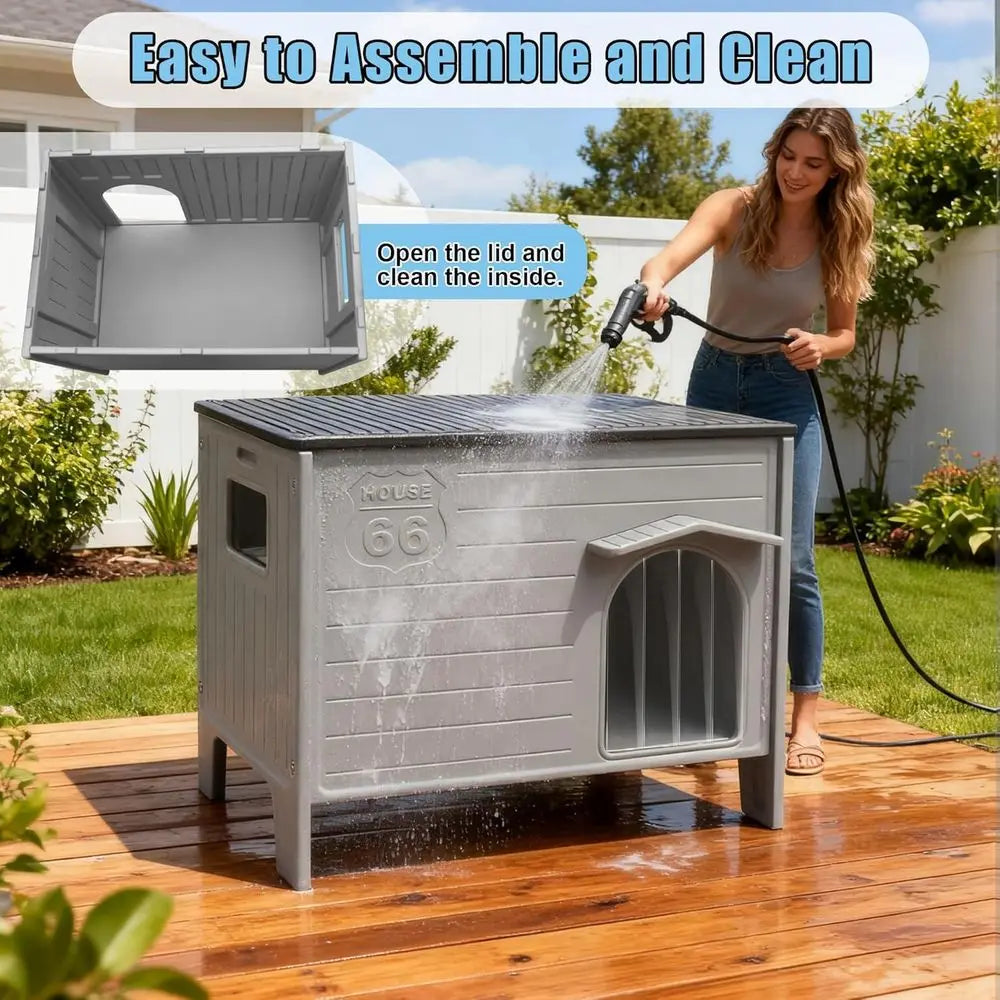 Durable Waterproof Plastic Dog House With Elevated Floor And Window