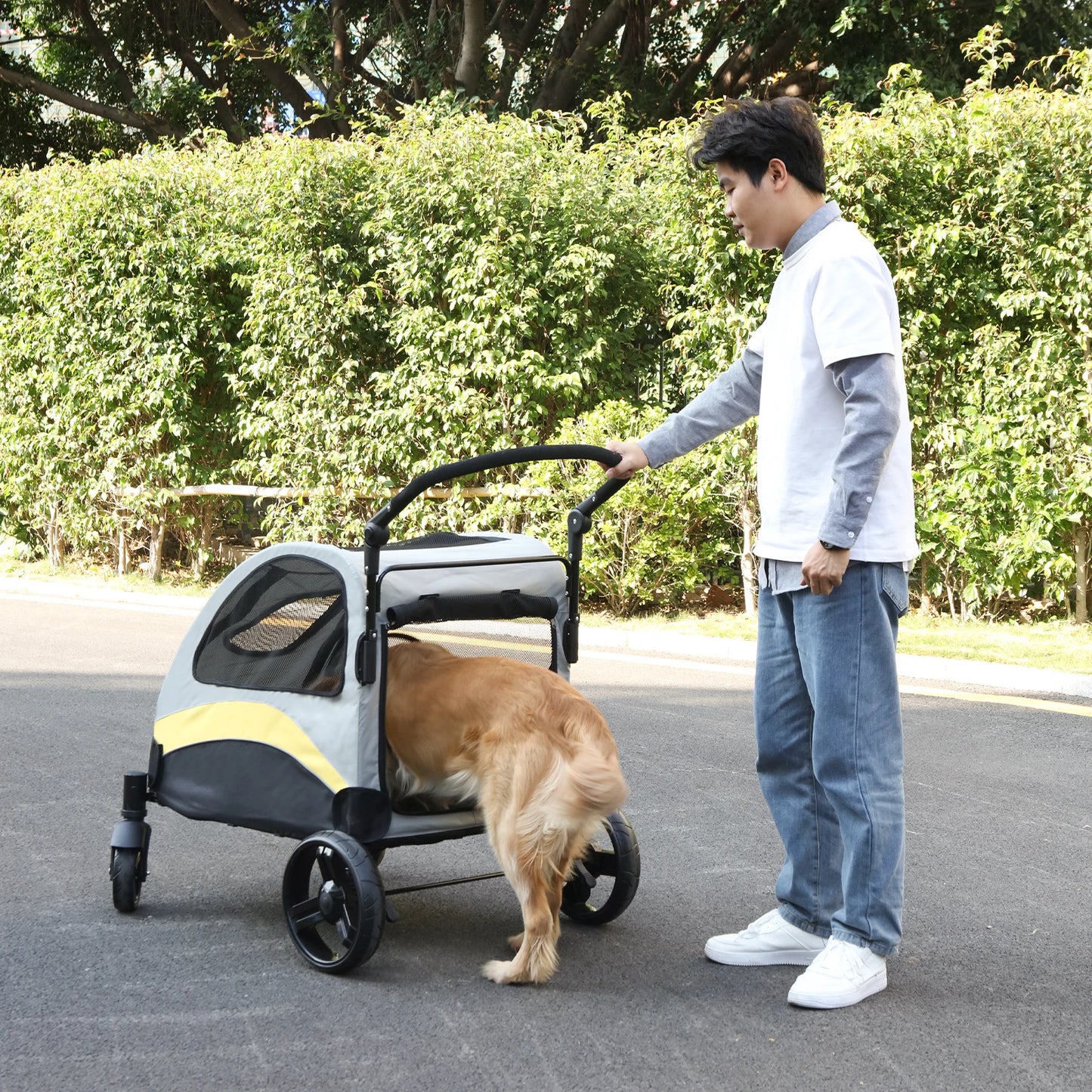 Foldable Portable Dog Stroller Four Wheels For Large Pets