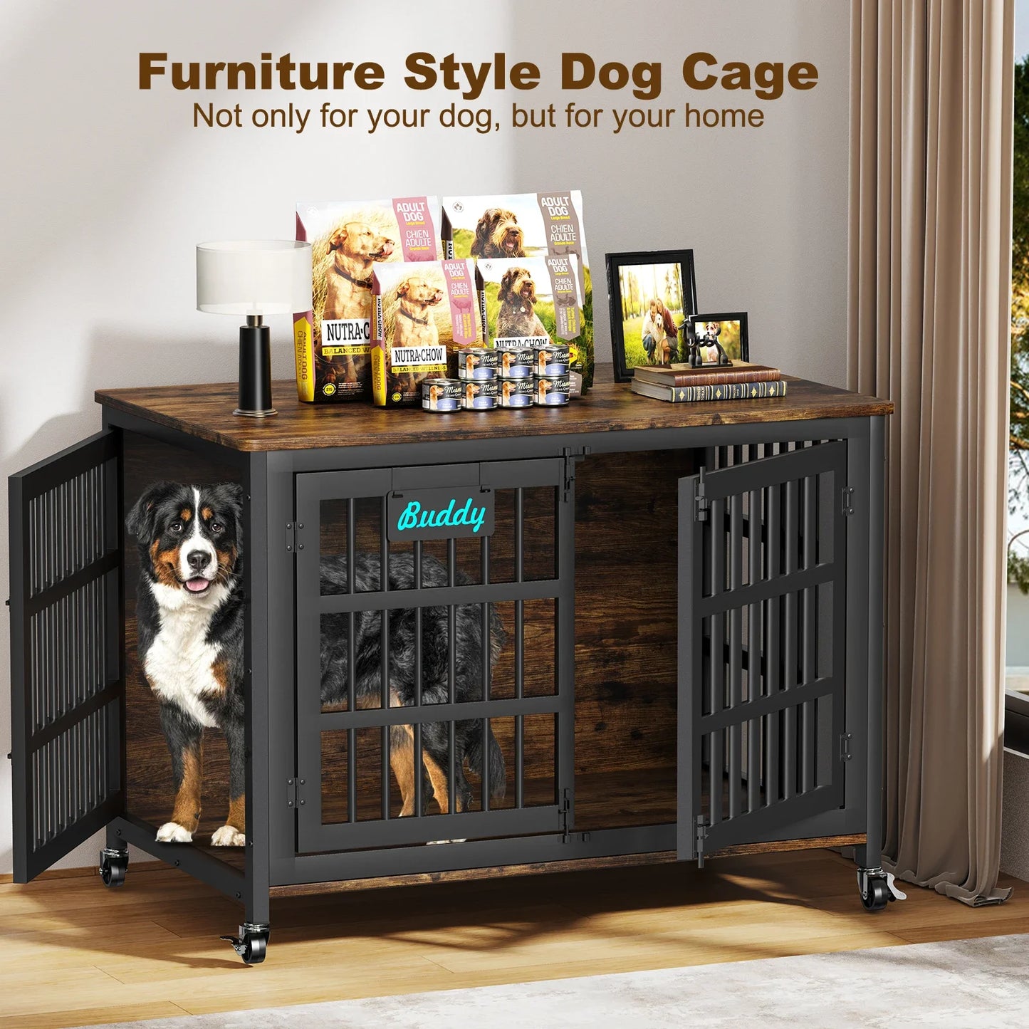 Heavy Duty Dog Crate Furniture With Casters As TV Stand