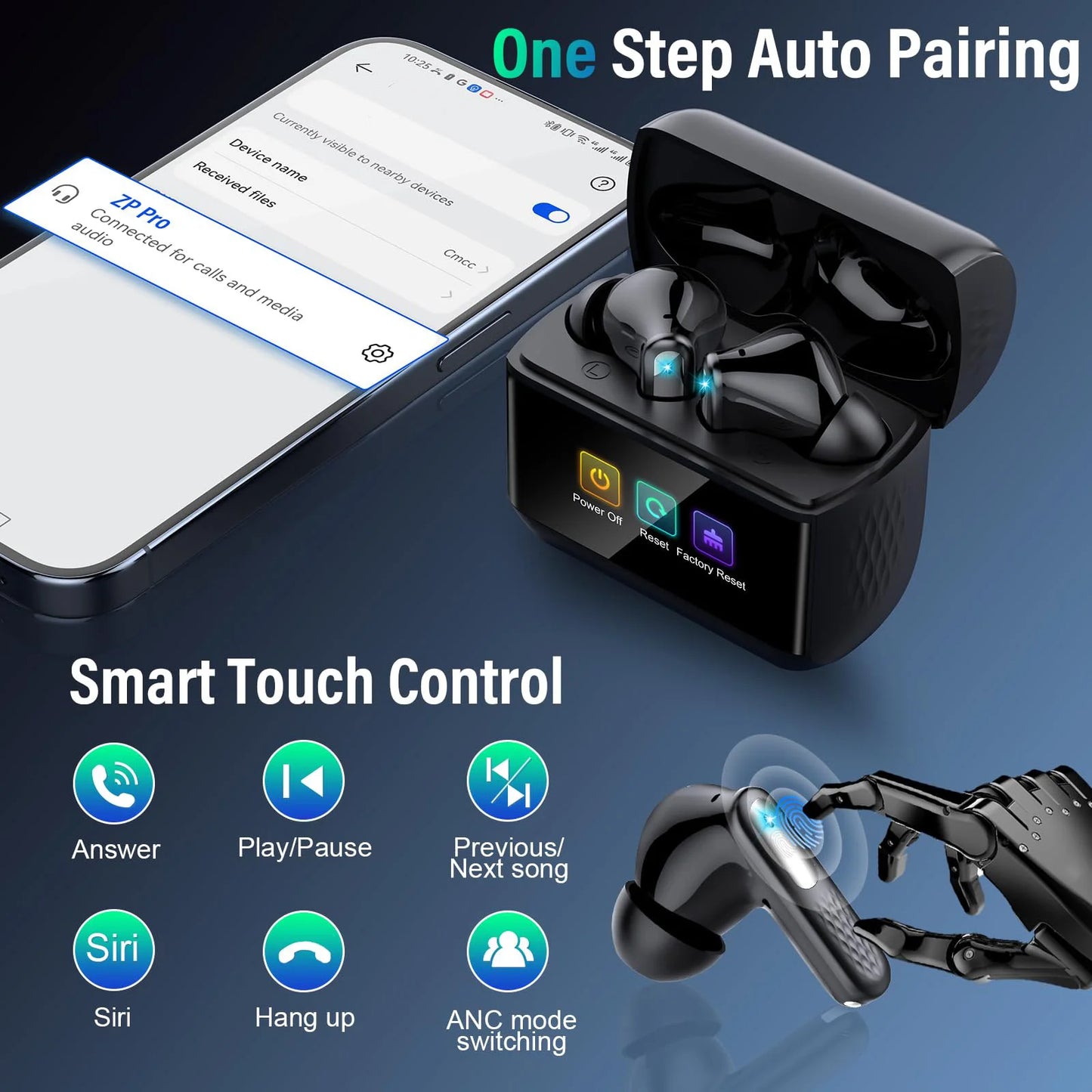 Kuizil Wireless Earbuds Bluetooth 5.4 ANC ENC IPX7 Smart Case