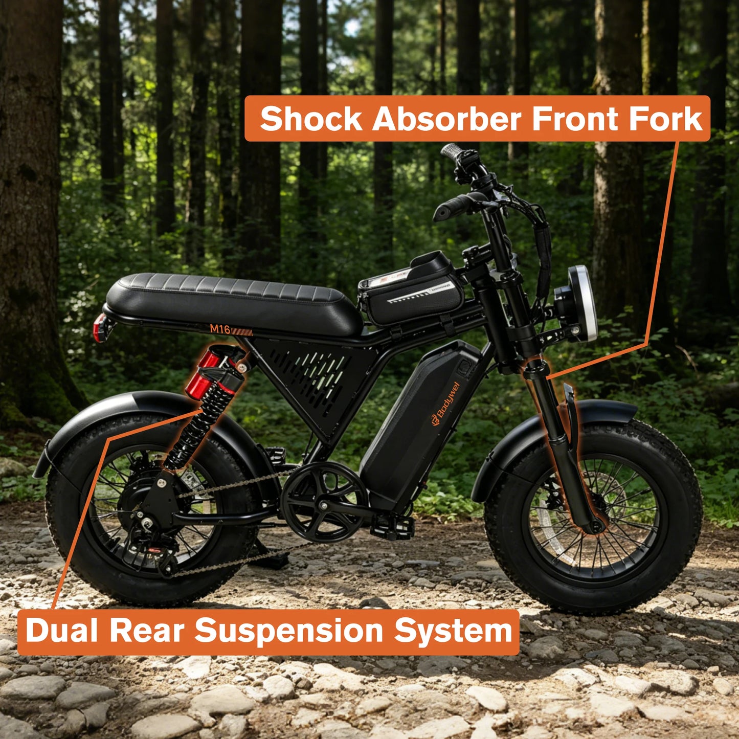 Bodywel M16 Pro Fat Tire Electric Bike With Removable Battery 40 Mile Range