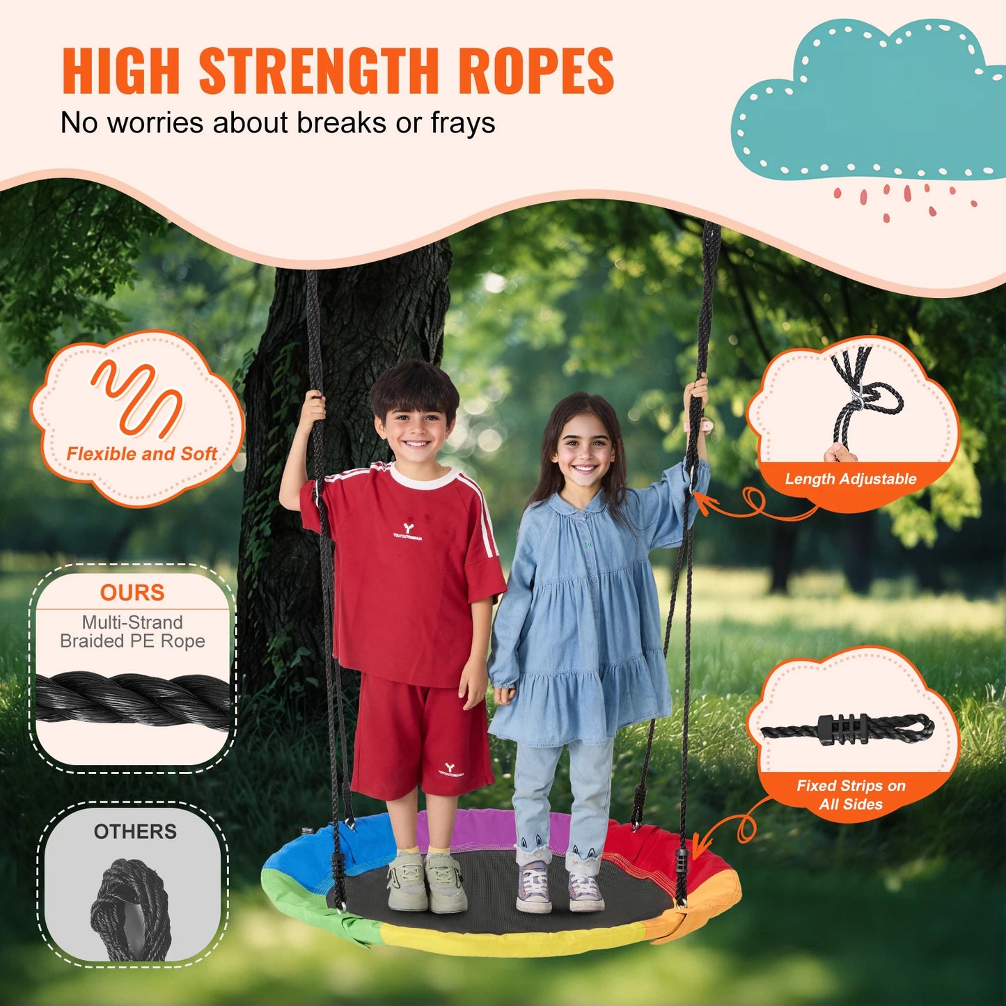 SucceBuy Tree Swing Saucer With Straps 750lbs Capacity