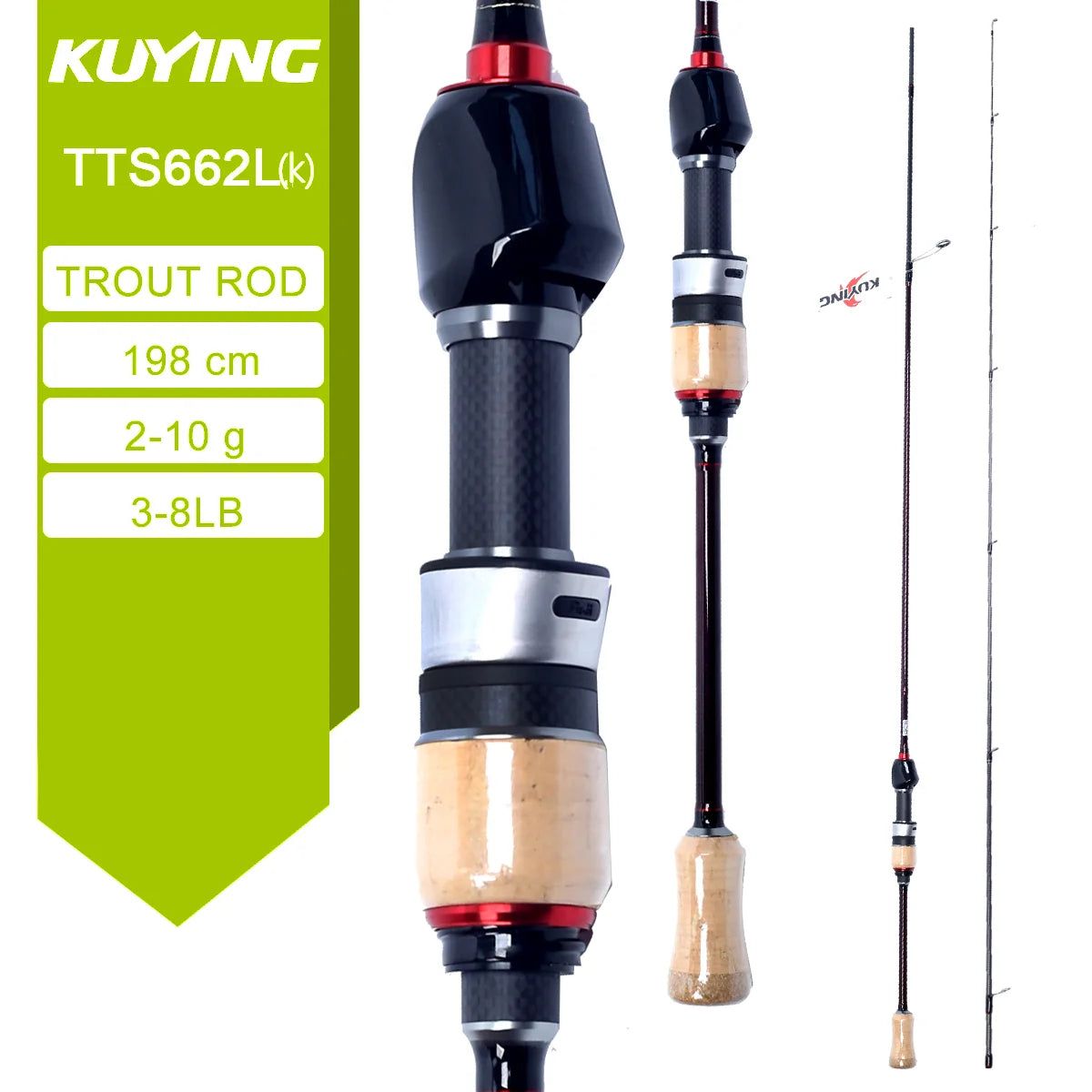 Kuying Casting Spinning Fishing Lure Rod Carbon Fiber 6 10lb