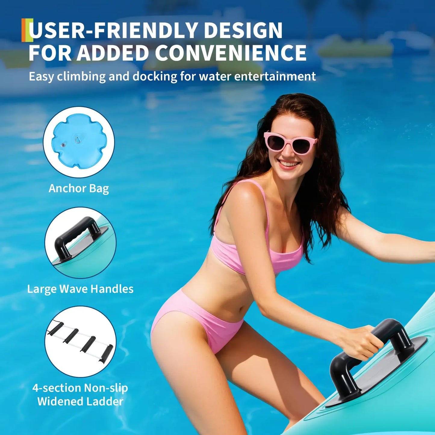 Inflatable Water Trampoline With Electric Inflator Rope Ladder Mooring Ropes