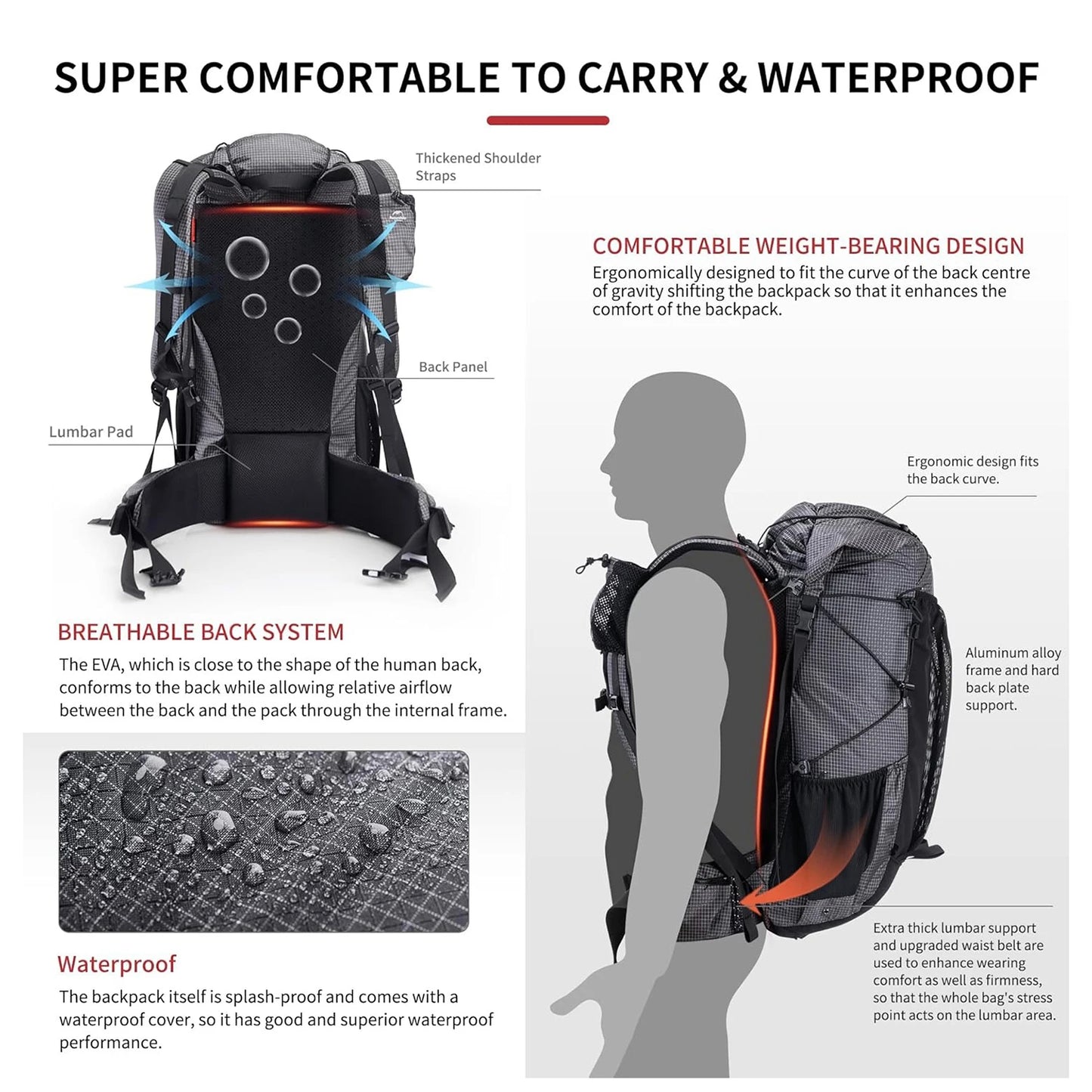 Naturehike Outdoor Mountain Backpack Waterproof With Rain Cover High Capacity