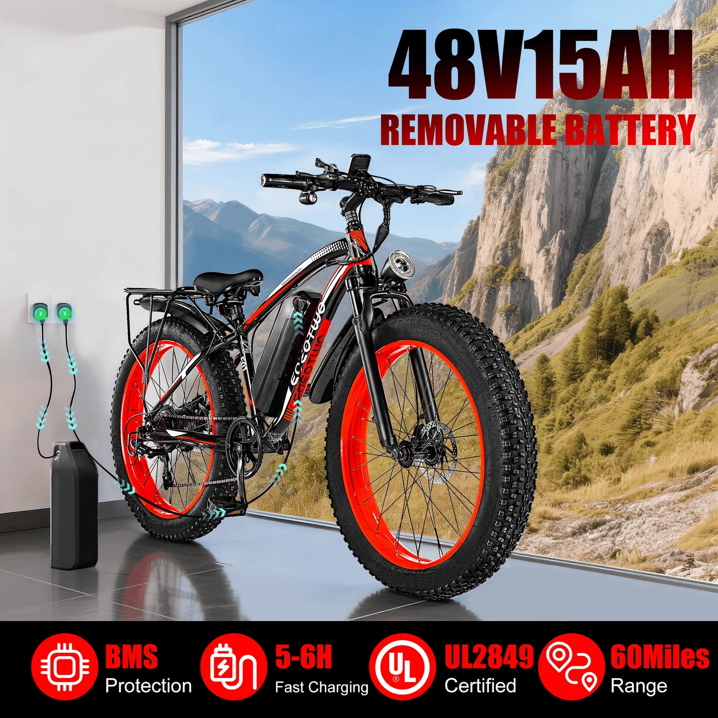 Eoeotwo Fat Tire Electric Bike All Terrain Adult Cruiser