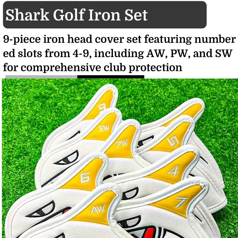 Shark Golf Iron Head Covers 9 Piece Waterproof PU Leather