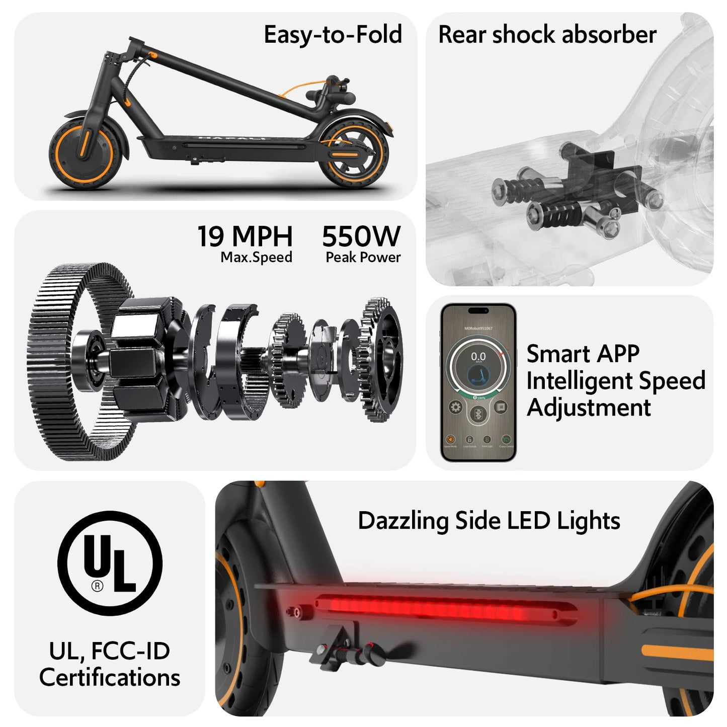 Electric Scooter For Adults 550W Peak Motor 19-Mile Range Foldable