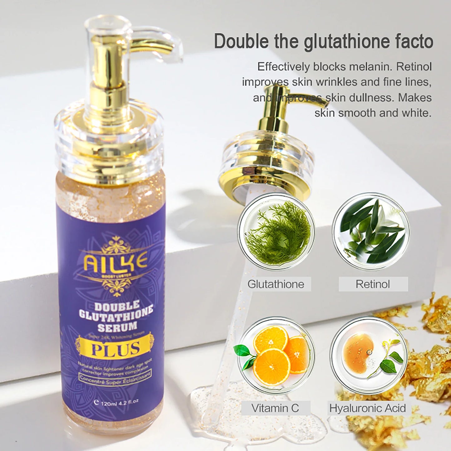 AILKE Double Glutathione Whitening Serum For Dark Spots and Moisturizing