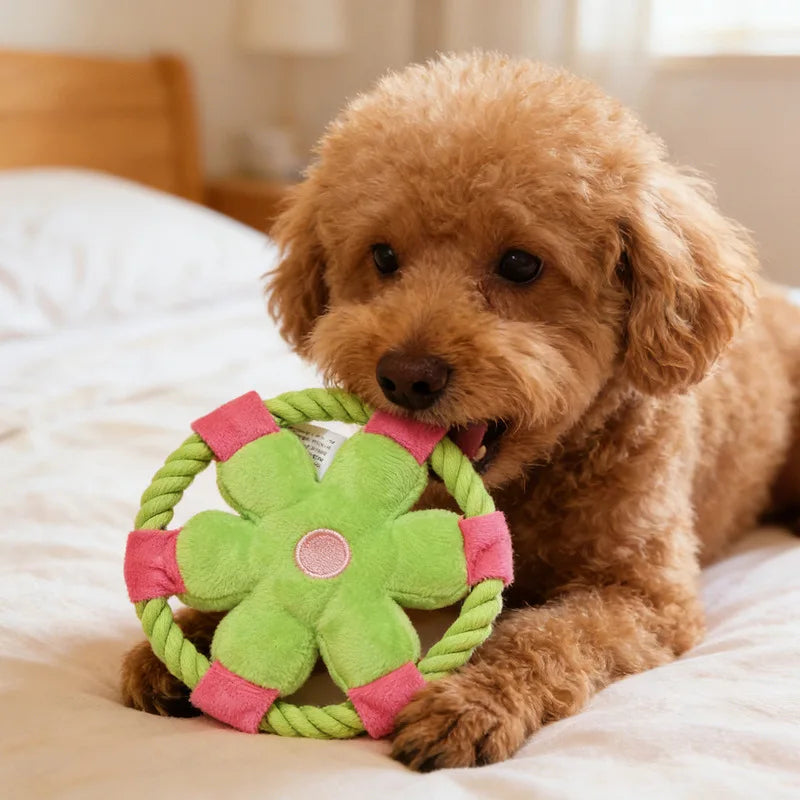 Cartoon Flower Cotton Rope Frisbee Dog Toy Squeaky Interactive Toy