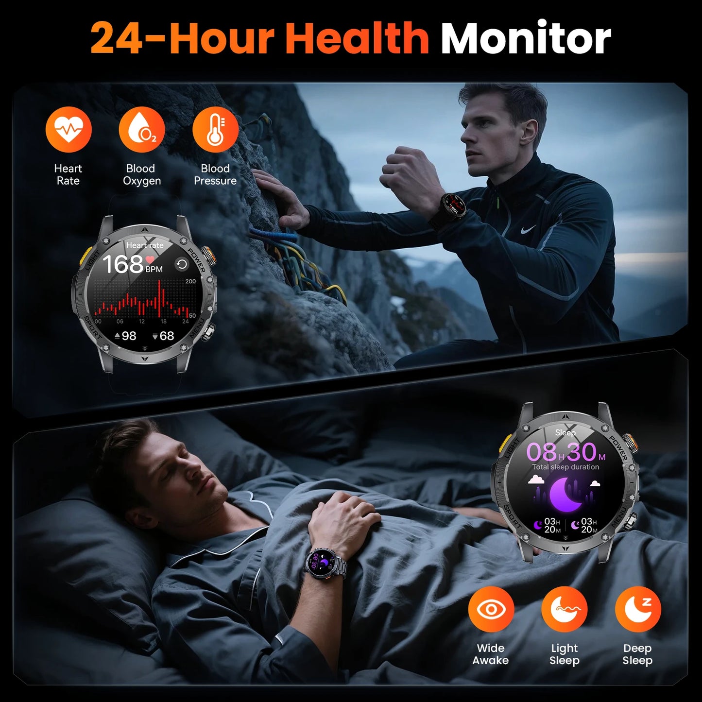 Military Smartwatch 1.7 Inch HD Display With 100 Sports Modes