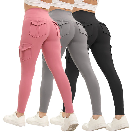 Women's Solid Color High Waisted Gym Leggings With Pockets