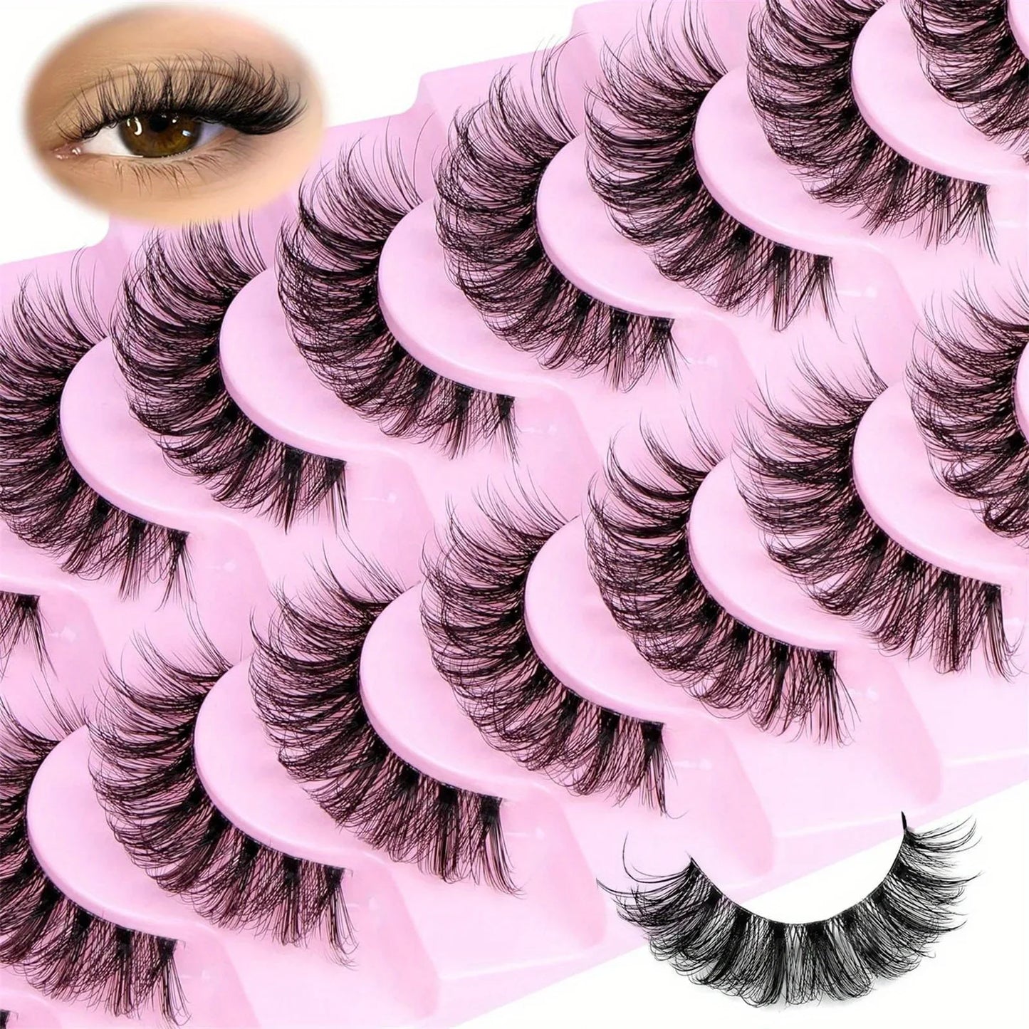 Fluffy False Eyelashes 3D Wispy Strip Lashes with Clear Band