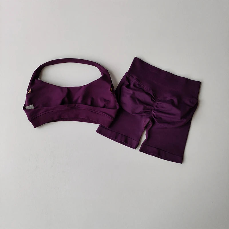 Seamless Breathable Yoga Bra And Shorts Set For Training