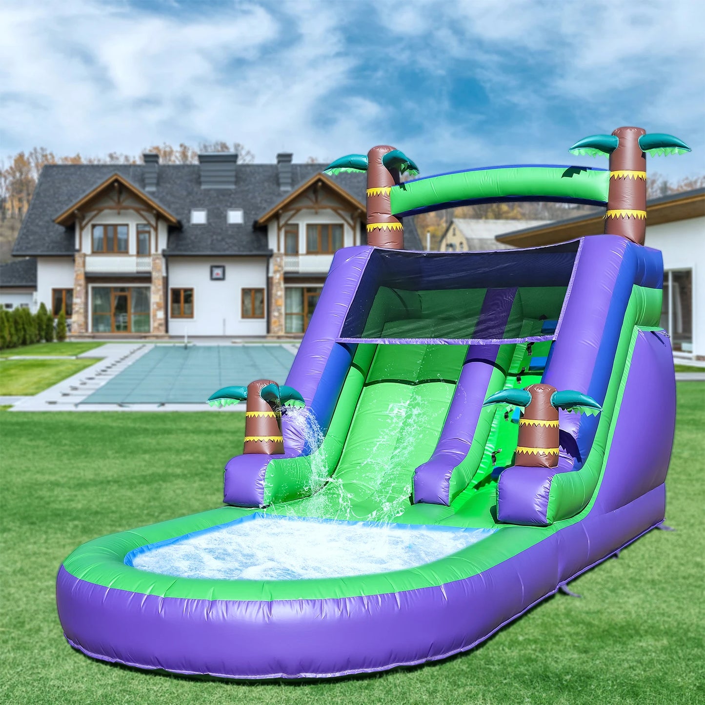 Commercial PVC Inflatable Water Slide With 950W Blower