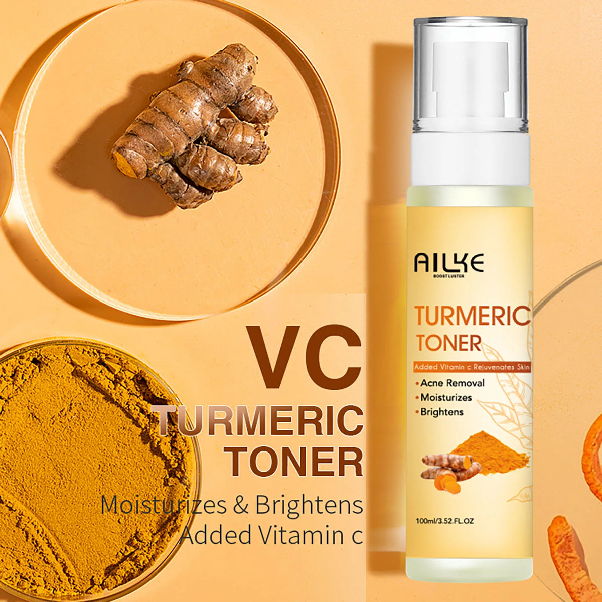 AILKE Organic Turmeric Skincare Set for Brightening and Acne Care