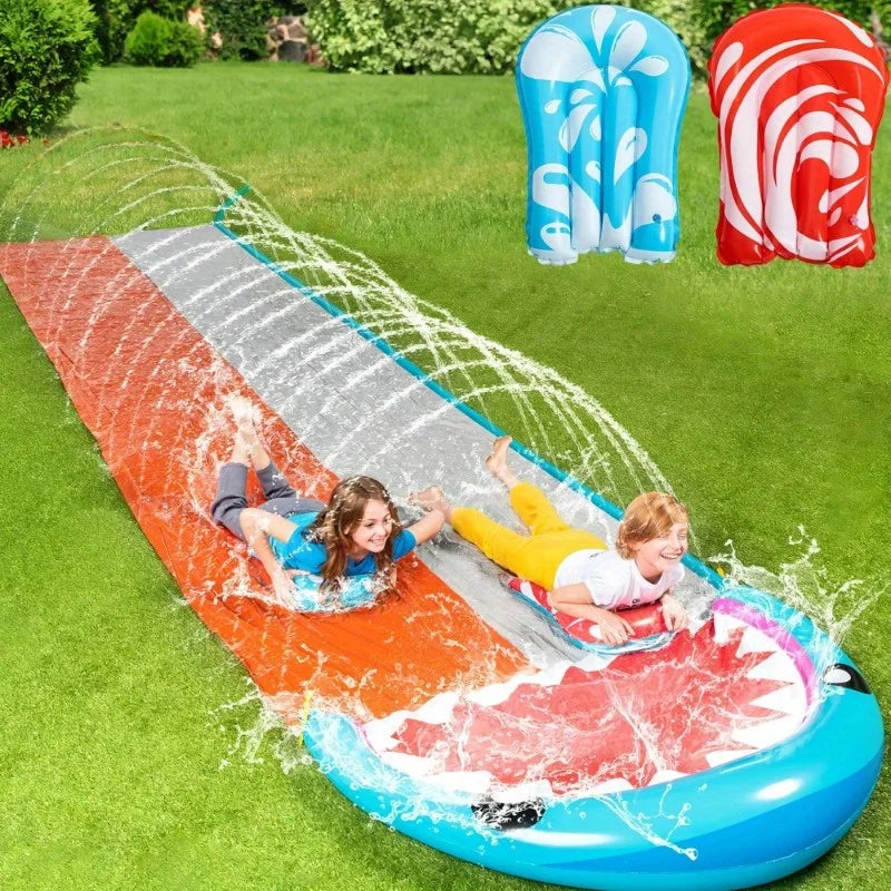 Joyfy Double Lane Water Slide With 2 Inflatable Boards Lawn