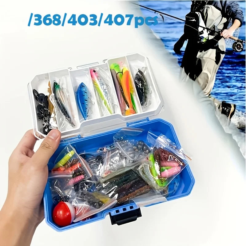 NGT 407Pcs Fishing Lures Tackle Box Kit With Spinnerbaits Crankbaits